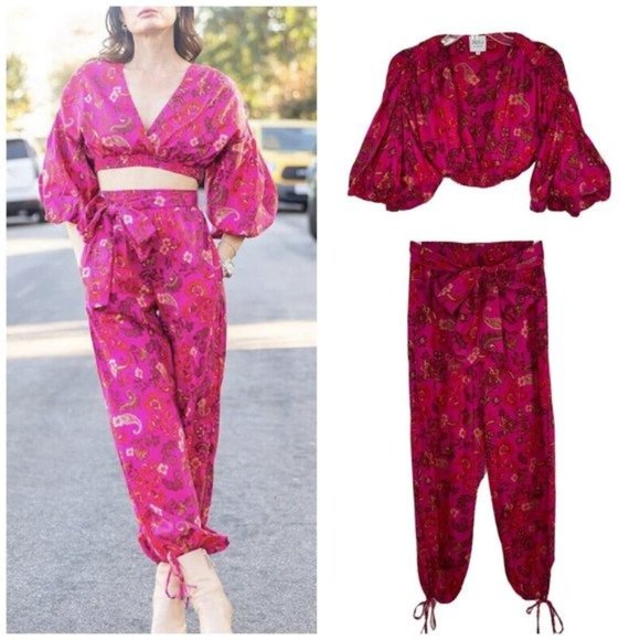 MISA LOS ANGELES 2-Piece Set S Pink Floral Zaayra Top Elia Pants - Picture 1 of 14